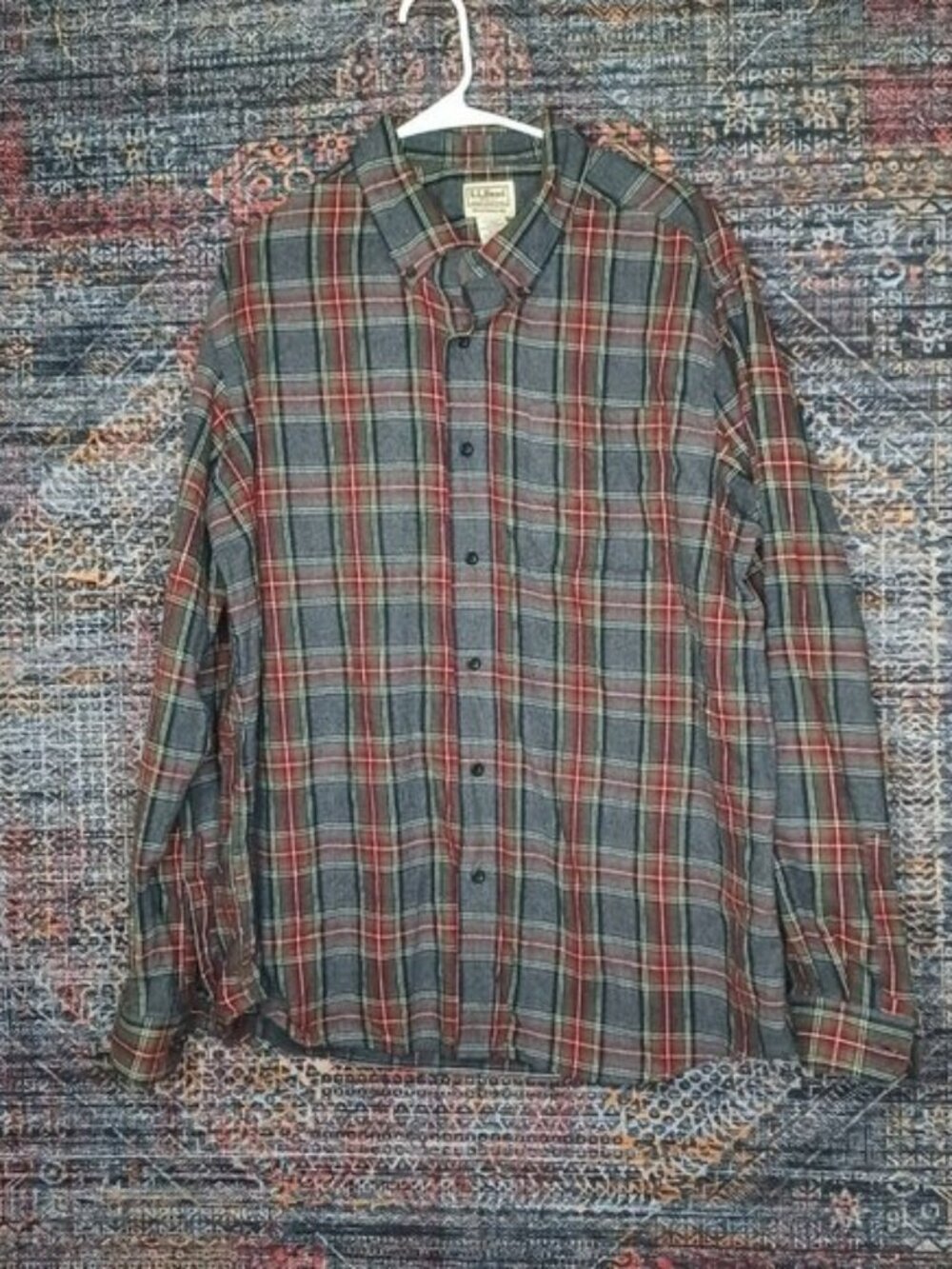 LL Bean mens colorful traditional fit plaid flannel work hunting shirt L